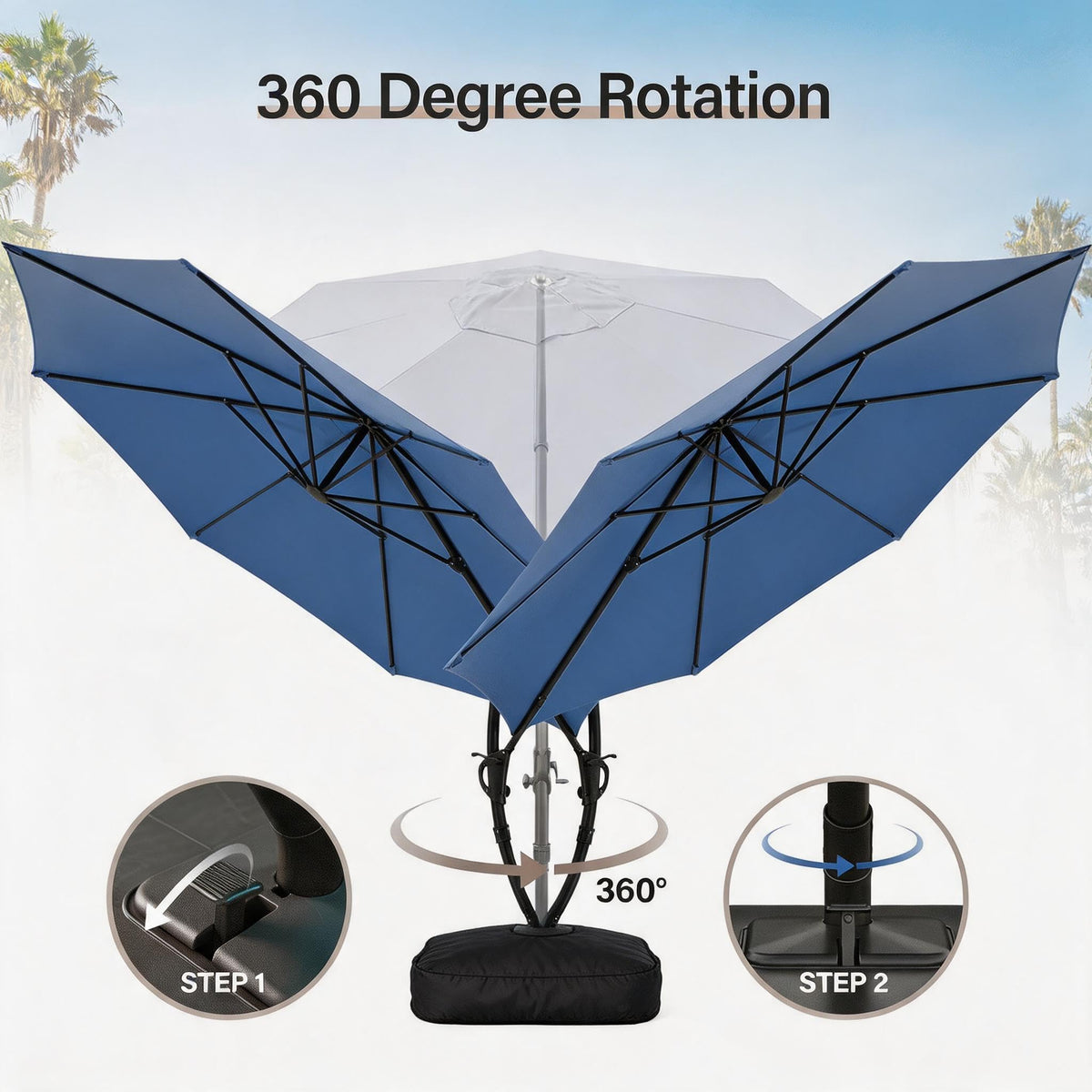 12FT Curvy Cantilever Patio Umbrella with Base U131553