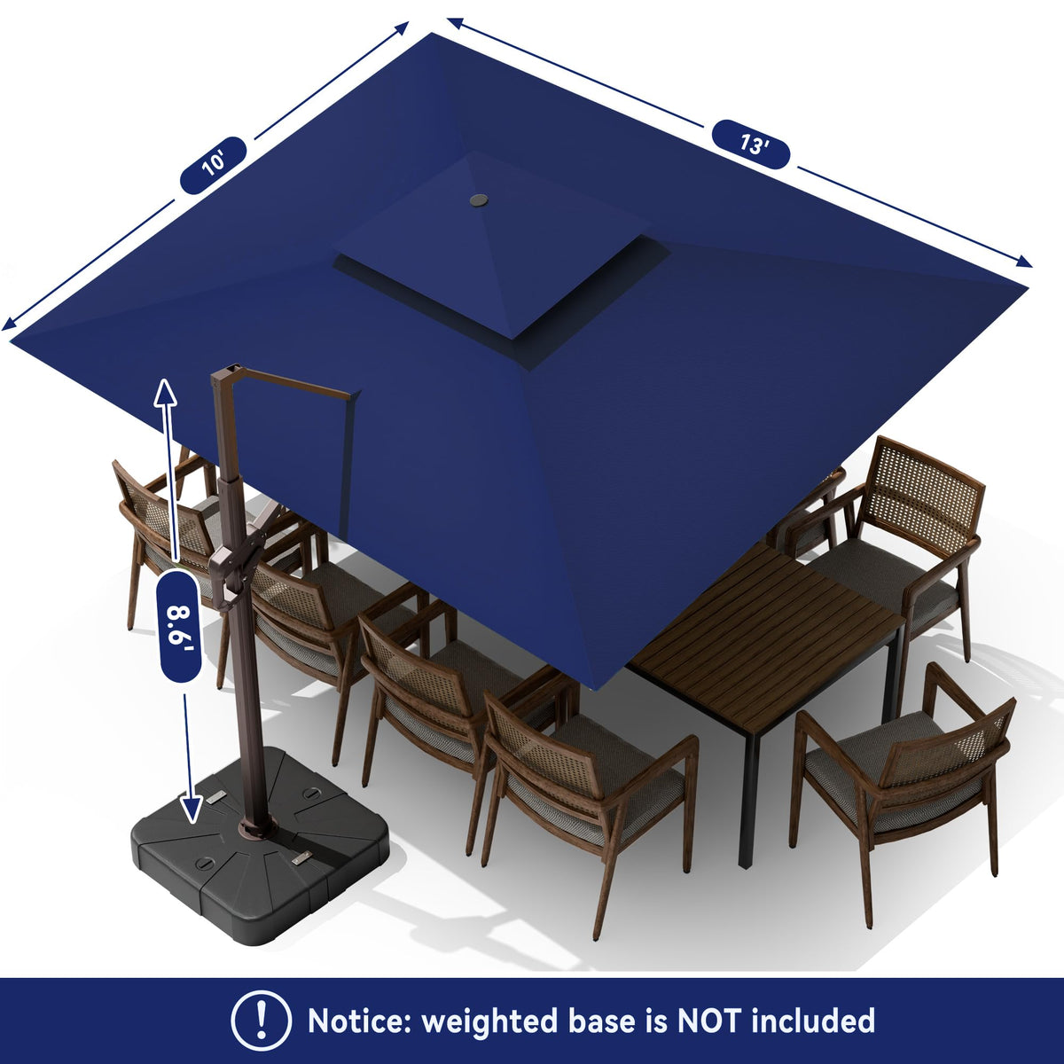 10x13FT Cantilever Patio Umbrella with LED Lights and Base V405124