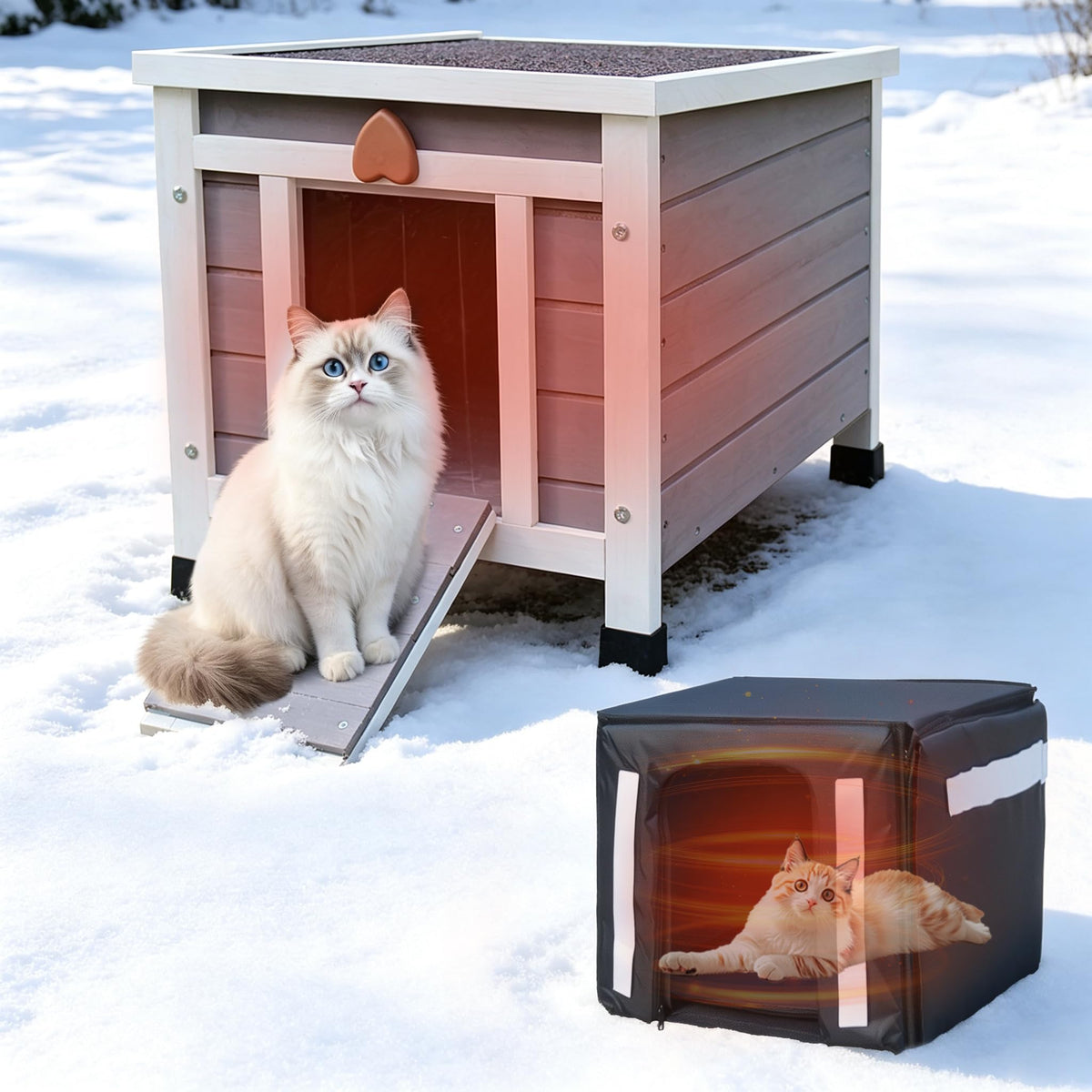 Insulated Outdoor Cat House with Liner W118156