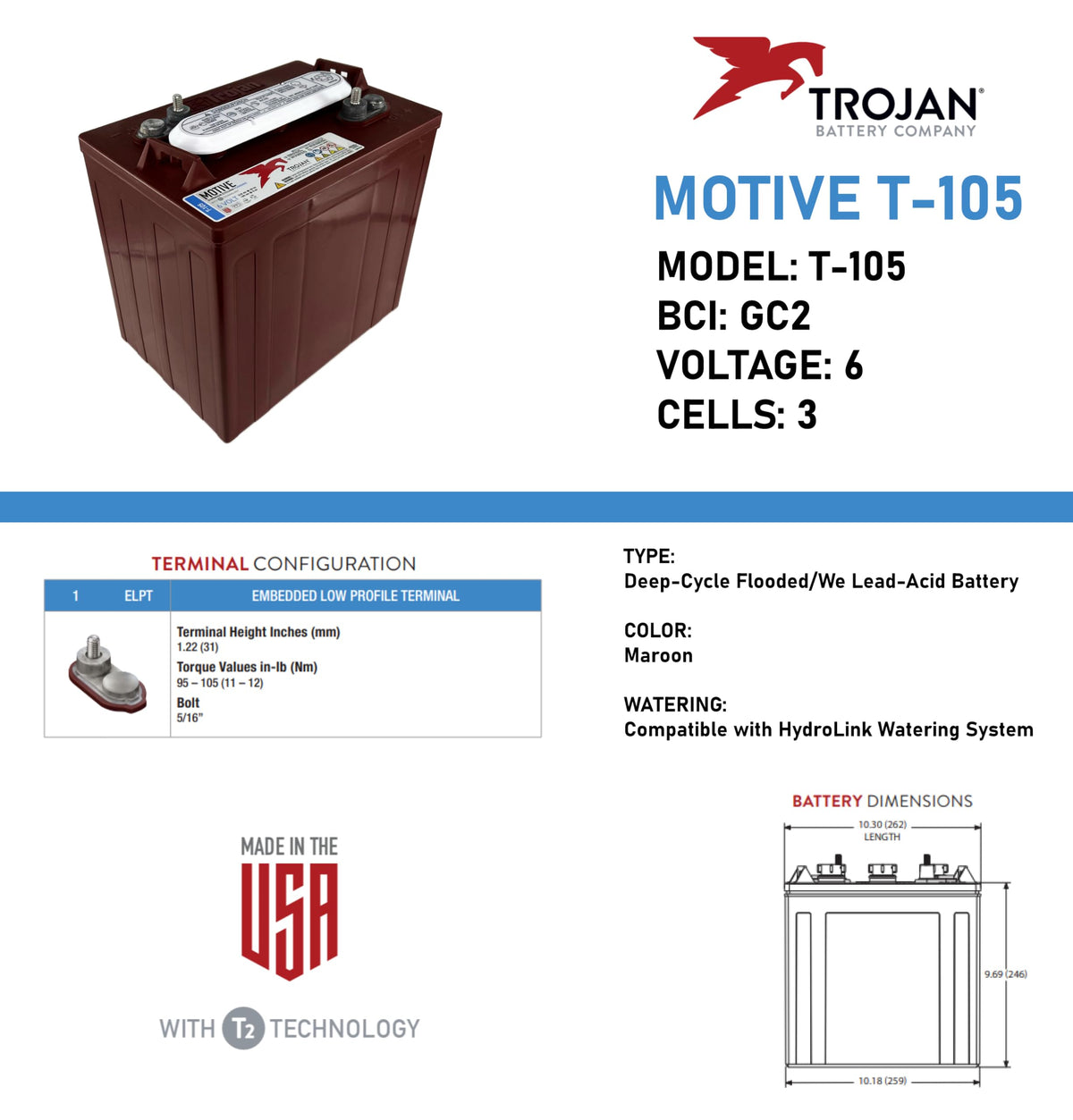 6V 225Ah Deep-Cycle Flooded Battery Pack of 4 O326260