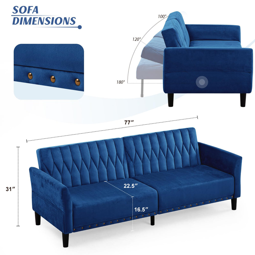 Blue Velvet Sofa Bed Z30546