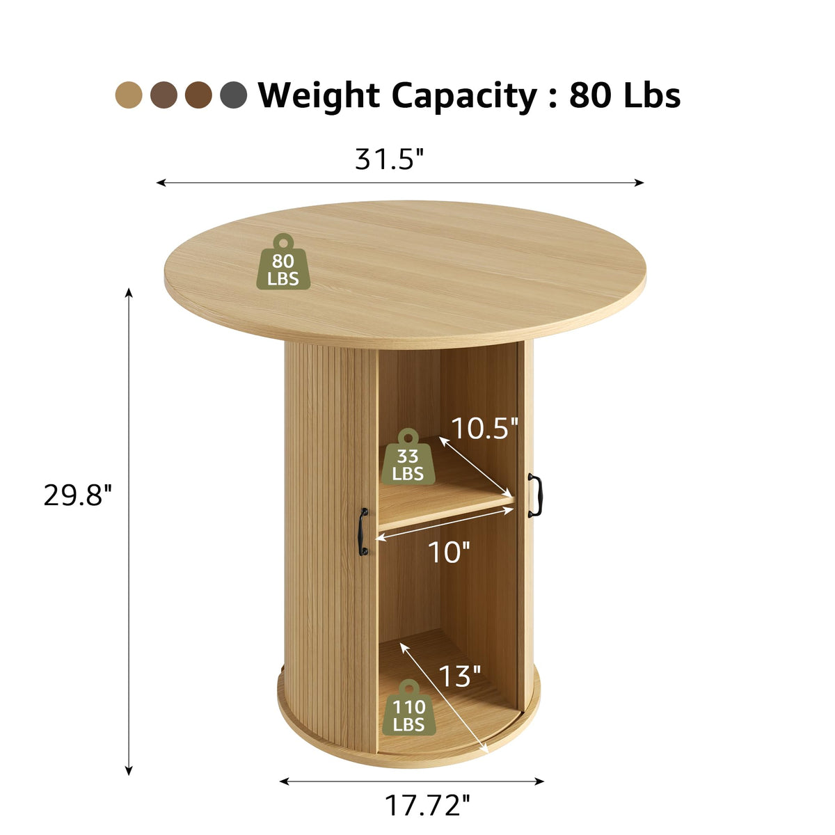 31.5 inch Round Dining Table with 2-Layer Storage Shelf F89082