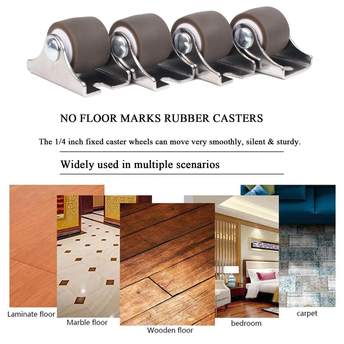 1 Inch Low Profile TPE Rubber Fixed Caster Wheels Set of 4 O3429