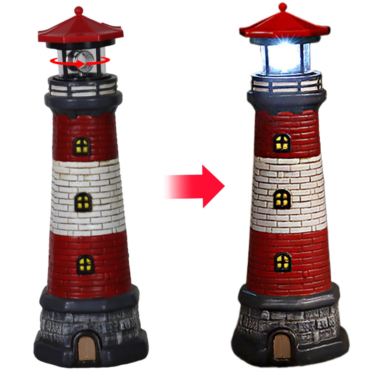 Solar Lighthouse with Rotating LED Lights Waterproof Lighthouse Statue I5739