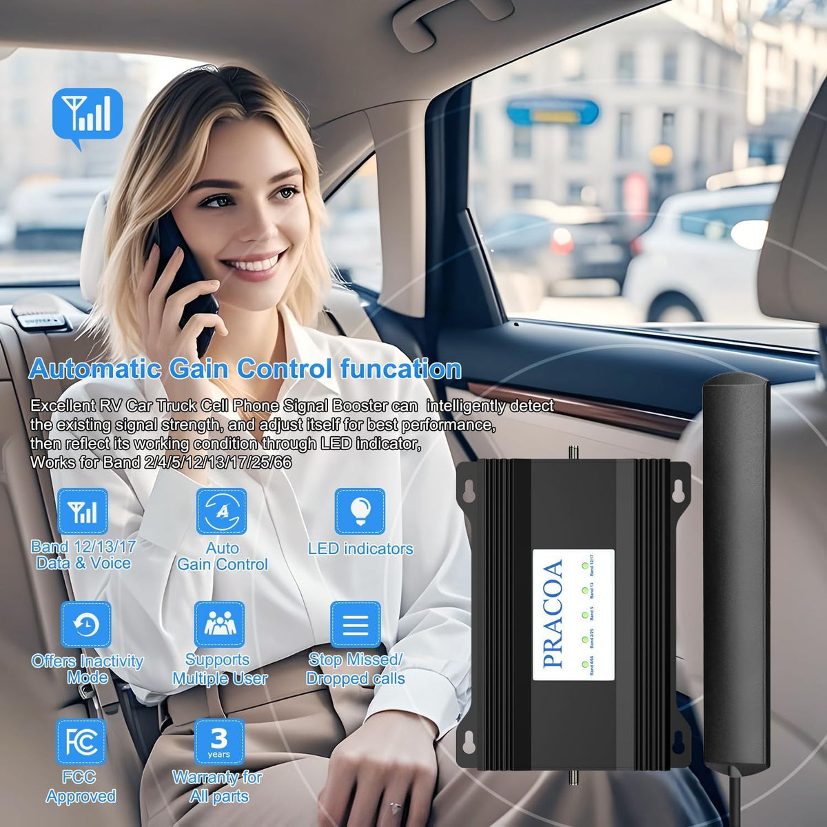 Cell Phone Signal Booster for Car RV SUV 5G 4G LTE E58366