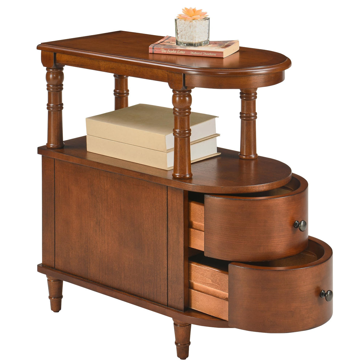 Narrow Solid Cherry Wood Side Table with Drawers S86041