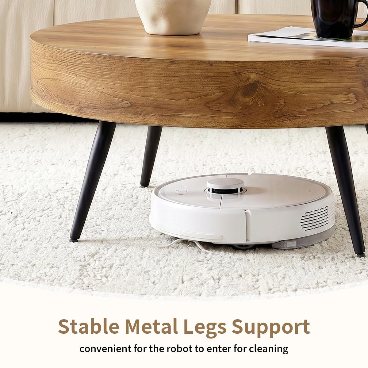 Round Wood Coffee Table with Metal Legs T551528