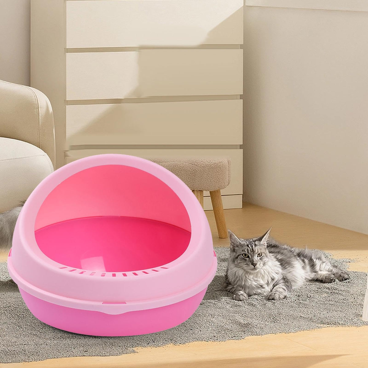 Semi Enclosed Cat Litter Tray Pink G431384