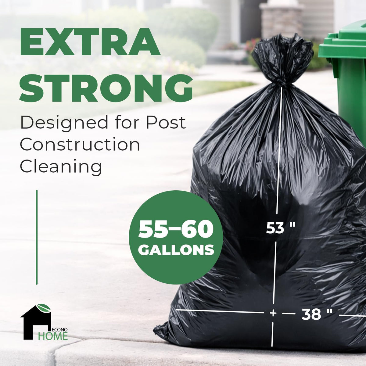 Heavy Duty 2.8 Mil 55-60 Gallon Trash Bags 50 Count M33286