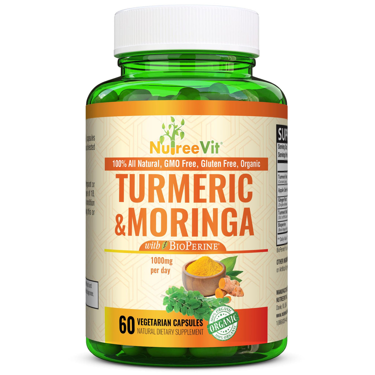 Organic Turmeric Curcumin with Moringa Oleifera and Bioperine Supplement 200 Count S962