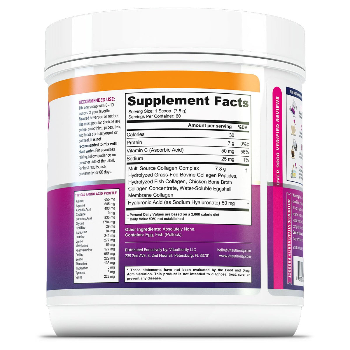 Unflavored Hydrolyzed Multi Collagen Peptides Powder 60 Servings X76744