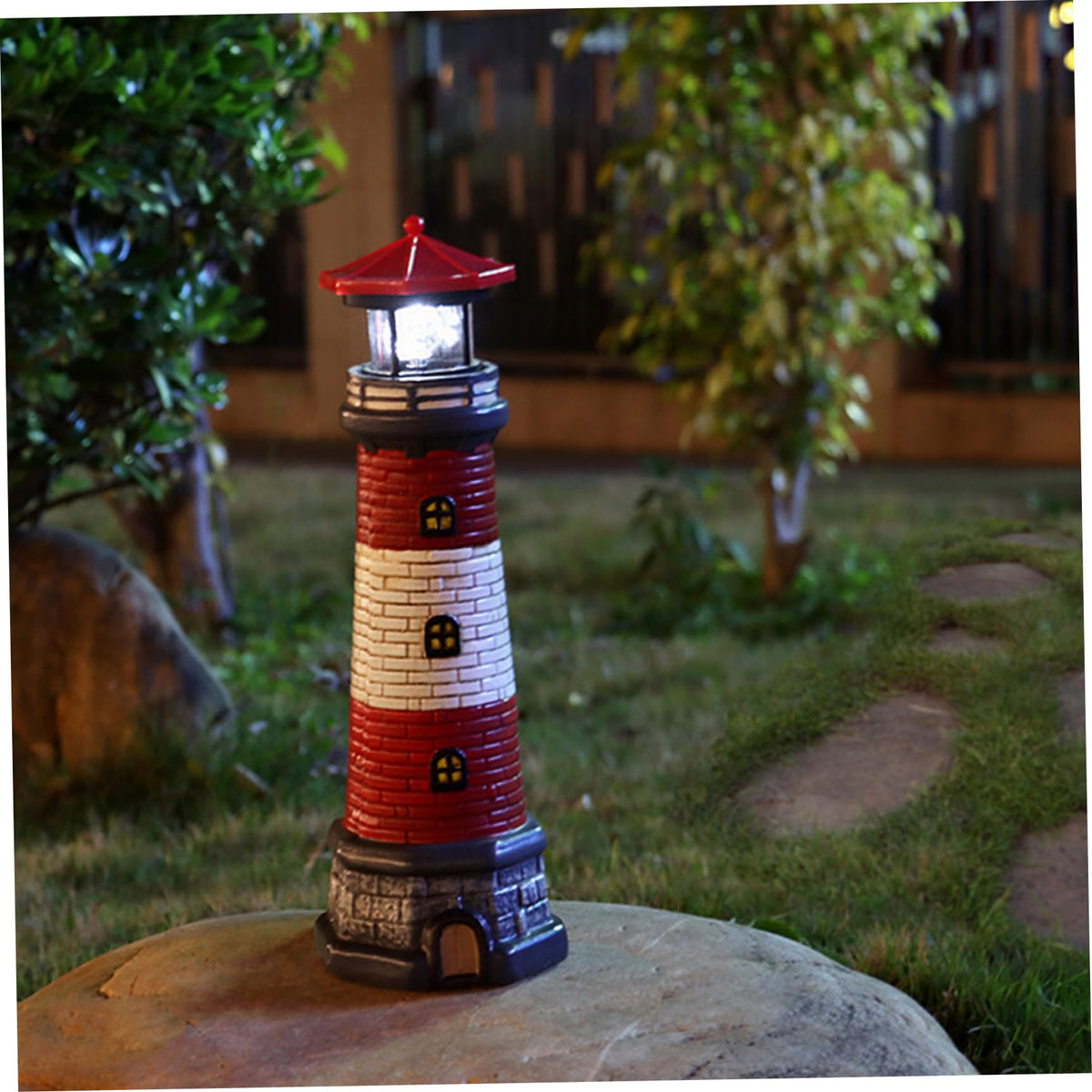 Solar Lighthouse with Rotating LED Lights Waterproof Lighthouse Statue I5739