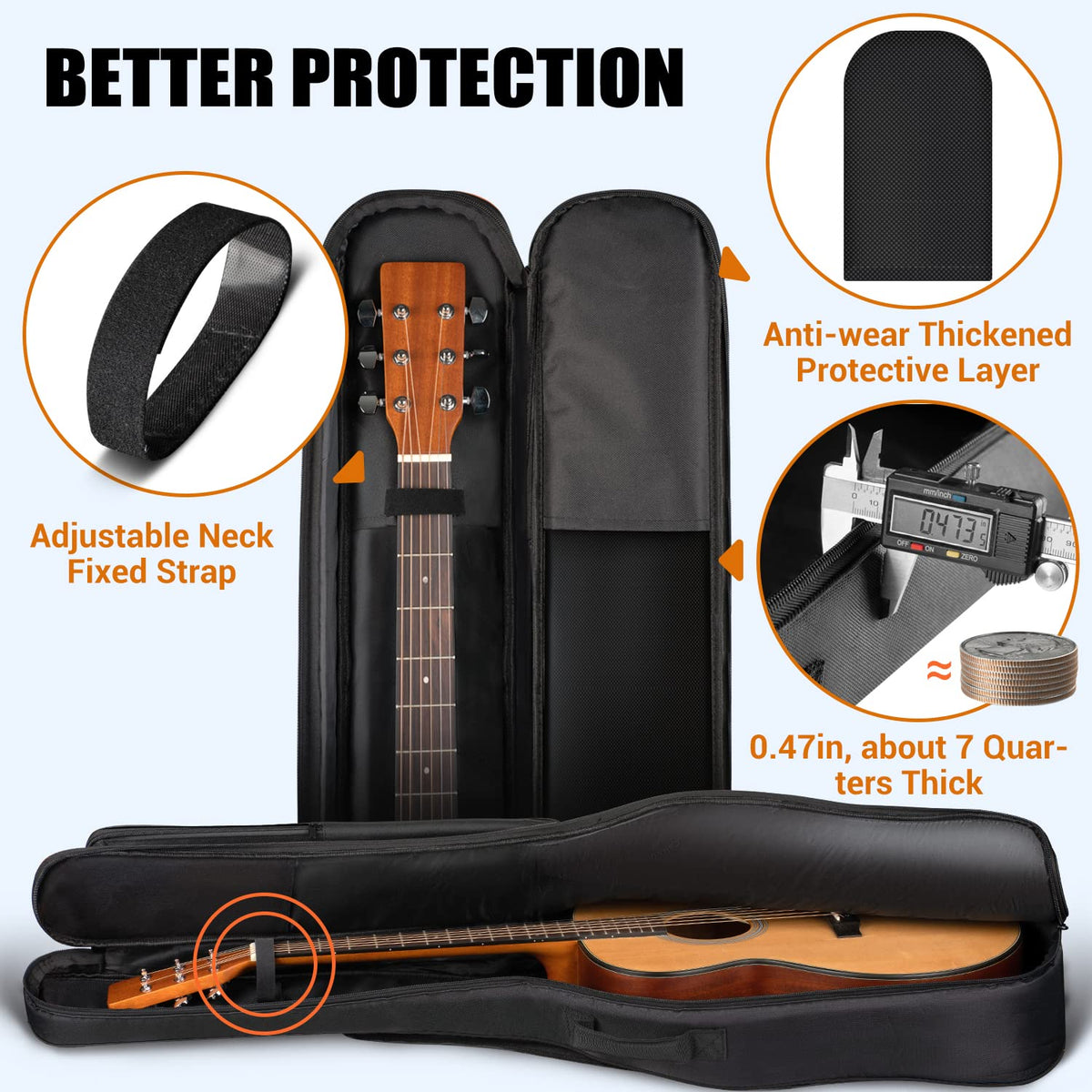 44 Inch Guitar Bag Multi-pockets 0.47in Thick Padding Water Resistent Gig Bag Y85321