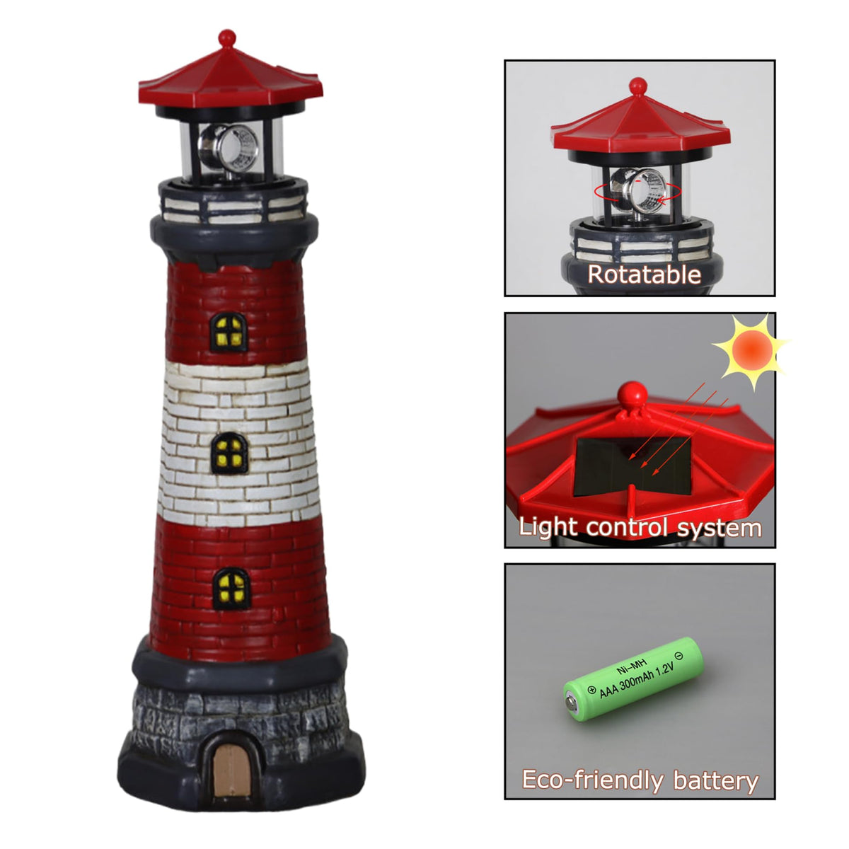 Solar Lighthouse with Rotating LED Lights Waterproof Lighthouse Statue I5739