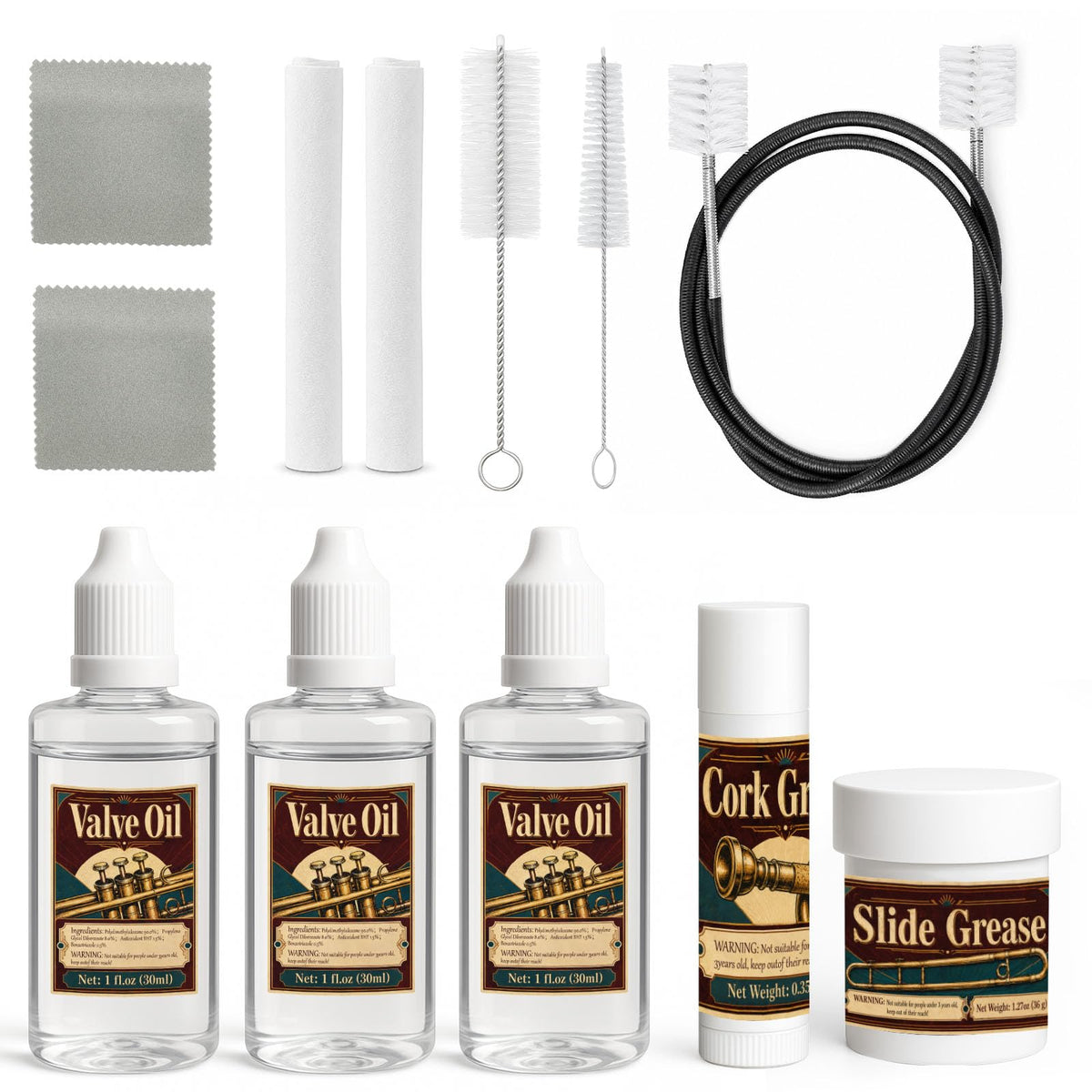 Trumpet Cleaning Kit with Oil, Grease & Brushes H396481
