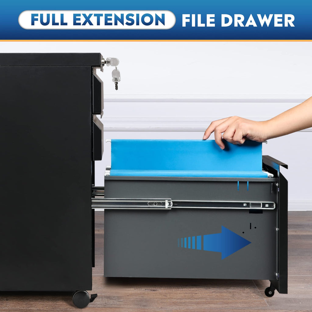 3 Drawer Mobile File Cabinet with Lock, Black R5423