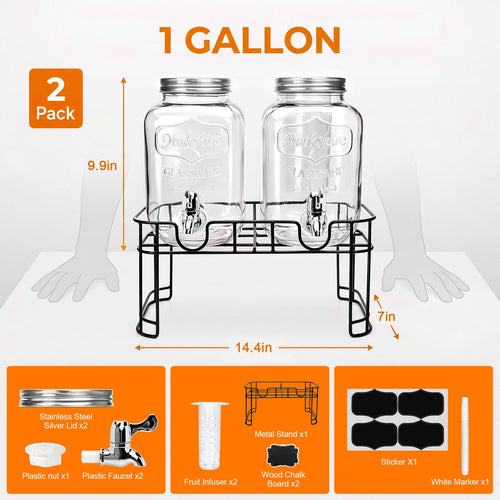 1-Gallon Beverage Dispenser 2 Pack with Stand L4842