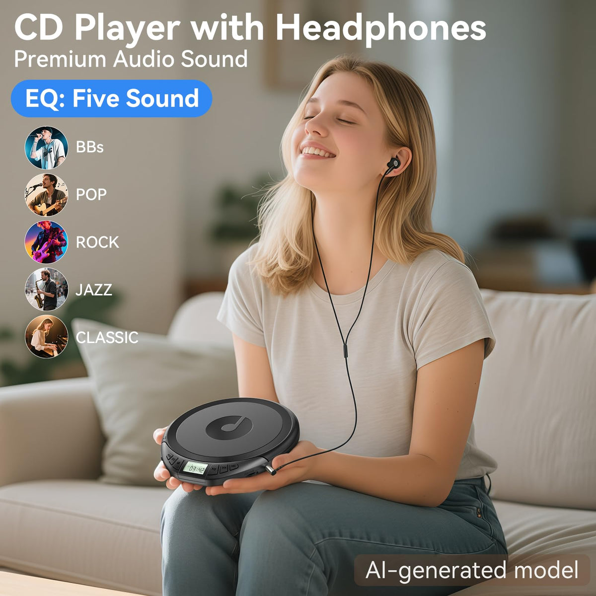 Portable CD Player with Headphones Anti-Skip Shockproof LCD Display G927