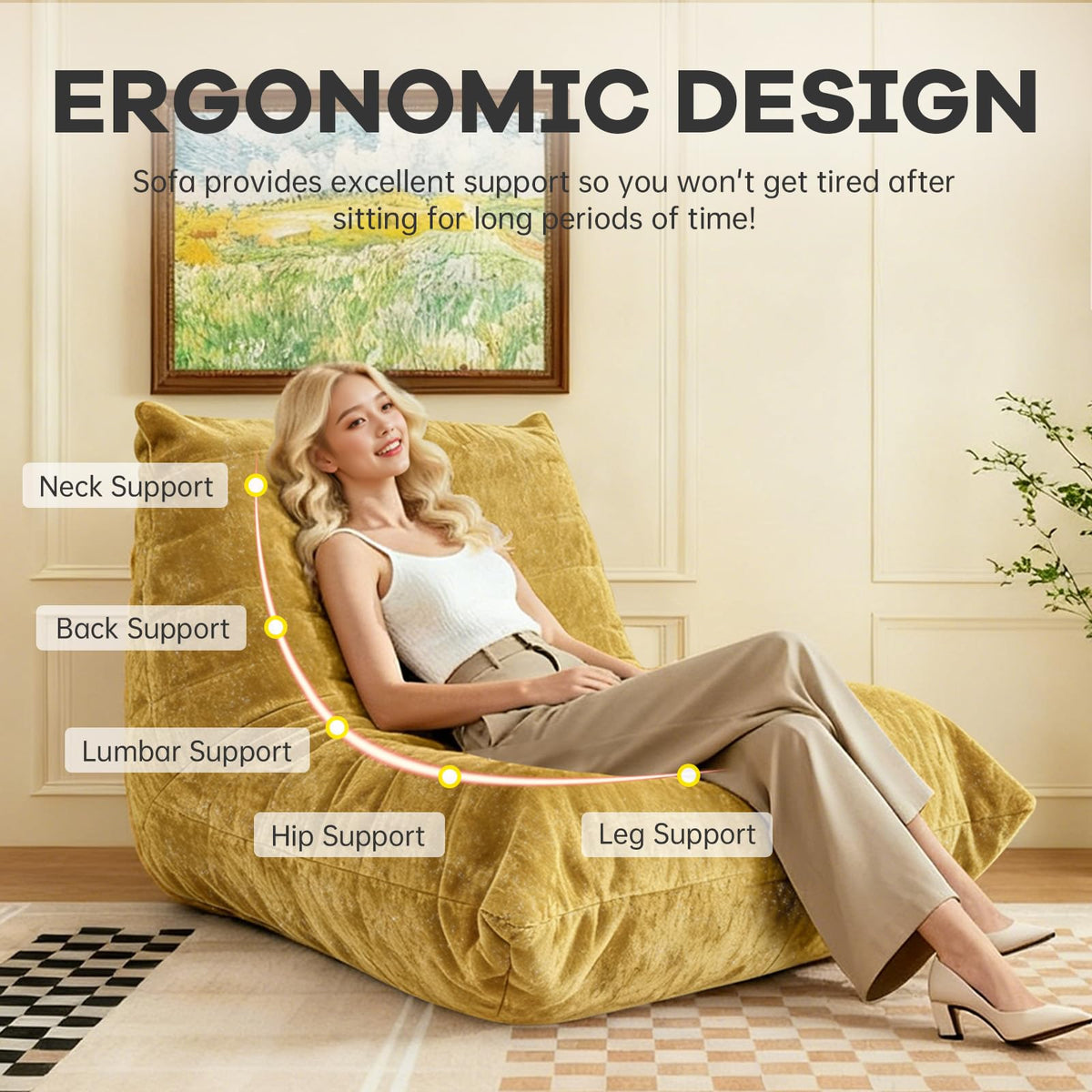 Yellow Corduroy Memory Foam Bean Bag Chair B74183