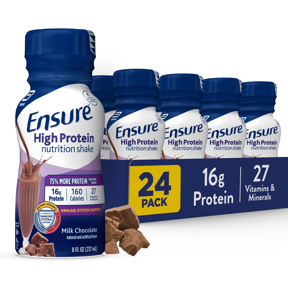 High Protein Milk Chocolate Nutrition Shake With Fiber, 24 Pack & Strawberry Meal Replacement Shake, 24 Pack Z39470