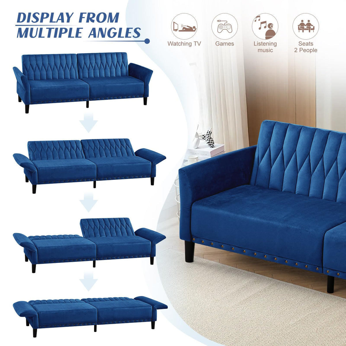 Blue Velvet Sofa Bed Z30546