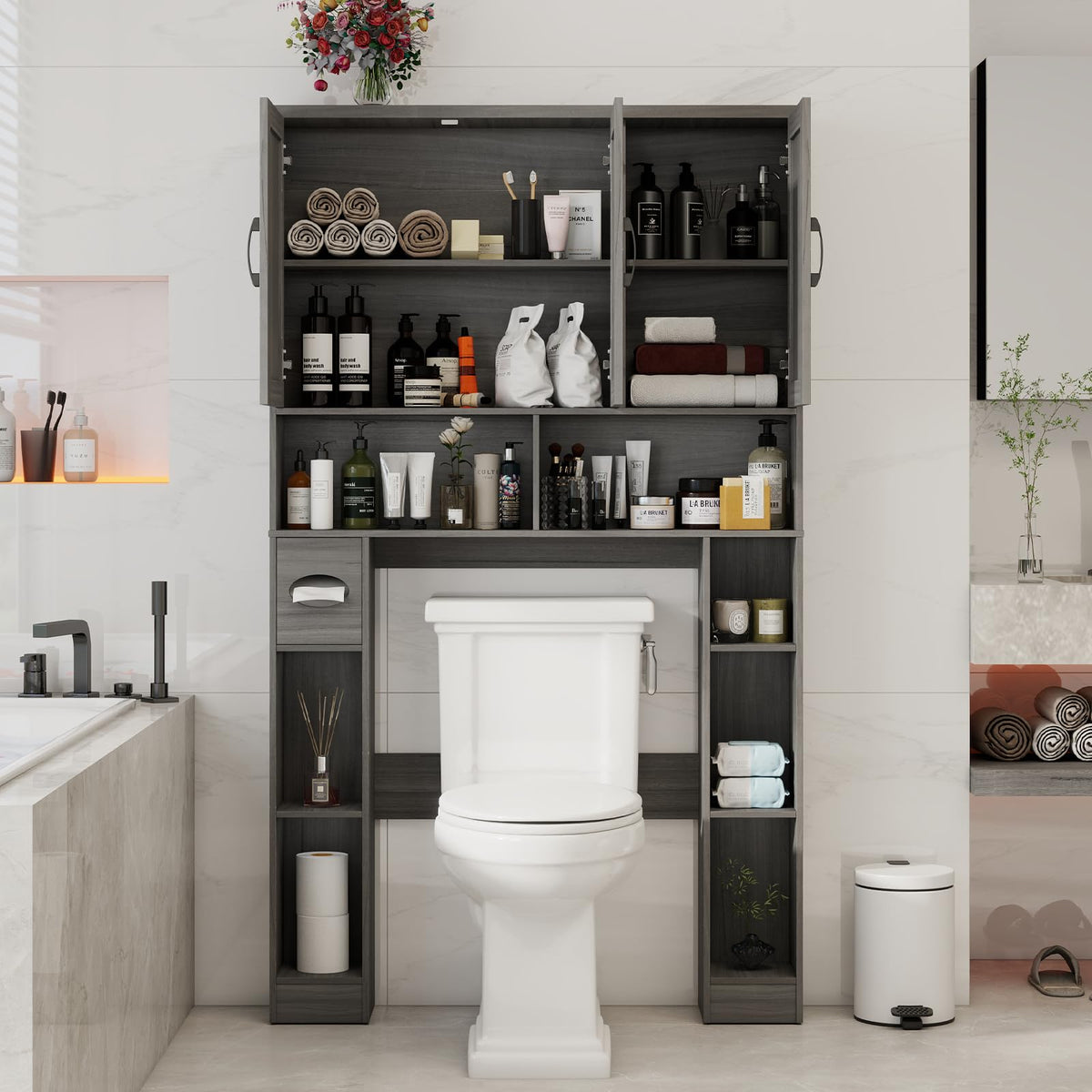 Over The Toilet Storage Cabinet with 3 Barn Doors O1907