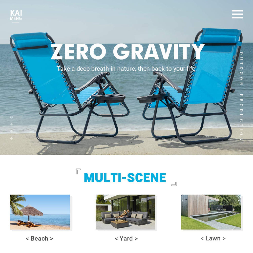 Blue Set of 2 Adjustable Folding Lounge Chair with Pillows and Cup Holders E7261
