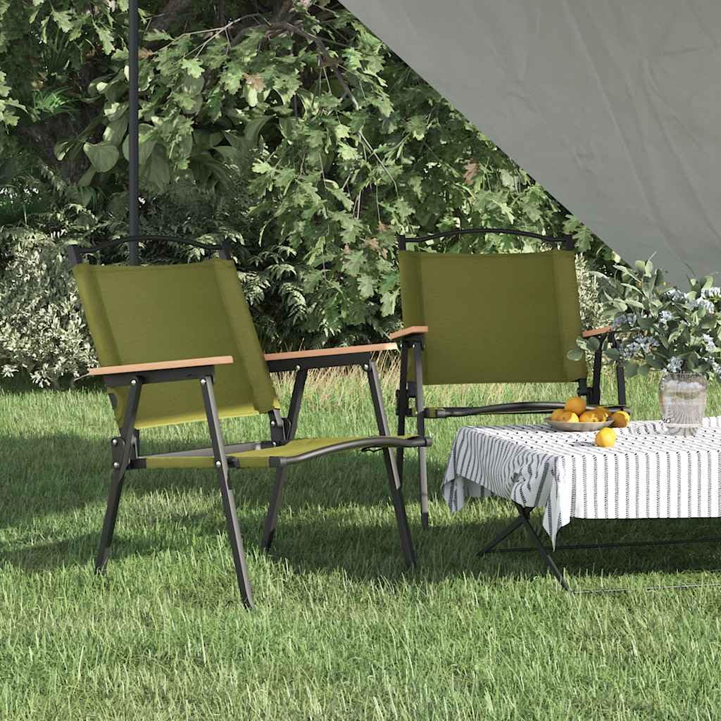 Foldable Camping Chairs 2 Pack Green Oxford Fabric E73732