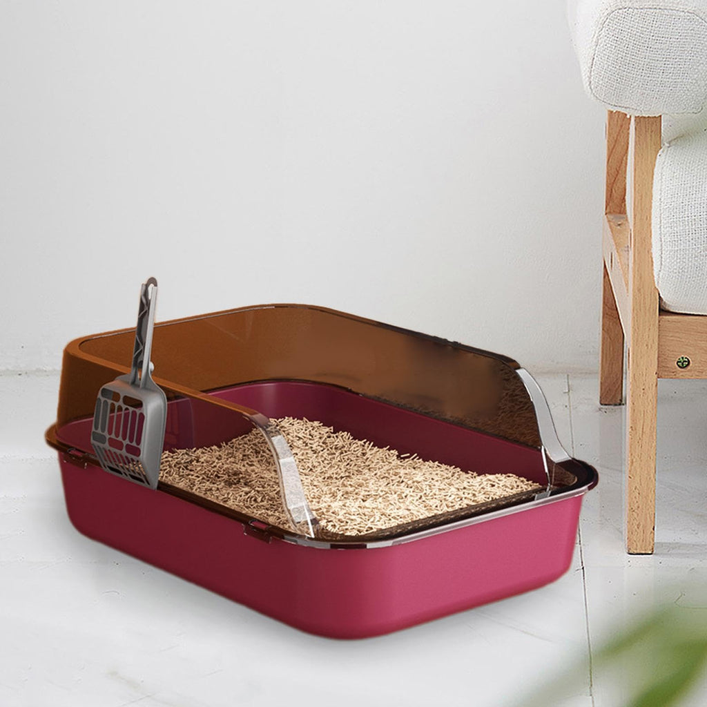 Open Top Sifting Litter Box High Sided Portable Semi Enclosed Pink Z8467