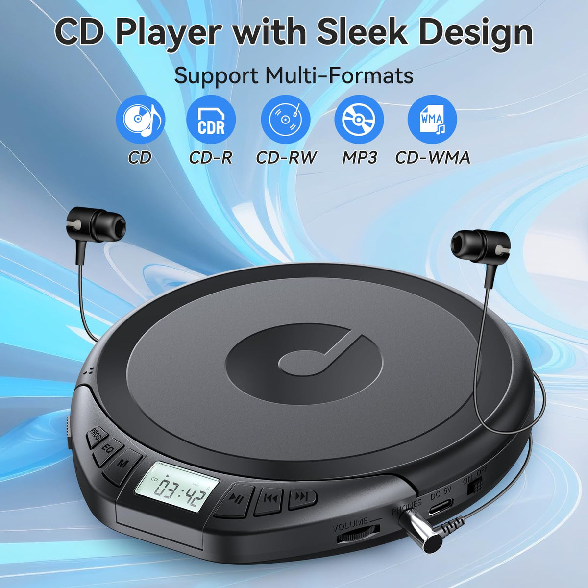 Portable CD Player with Headphones Anti-Skip Shockproof LCD Display G927