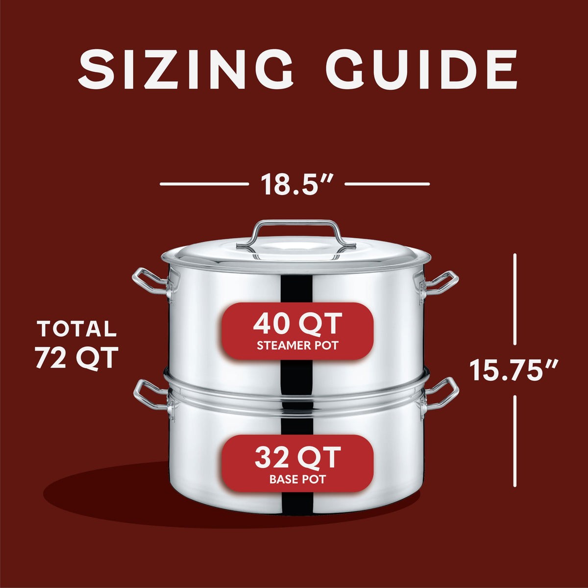 Extra Large Stainless Steel Stock Pot Steamer and Braiser Combo 40 QT L458