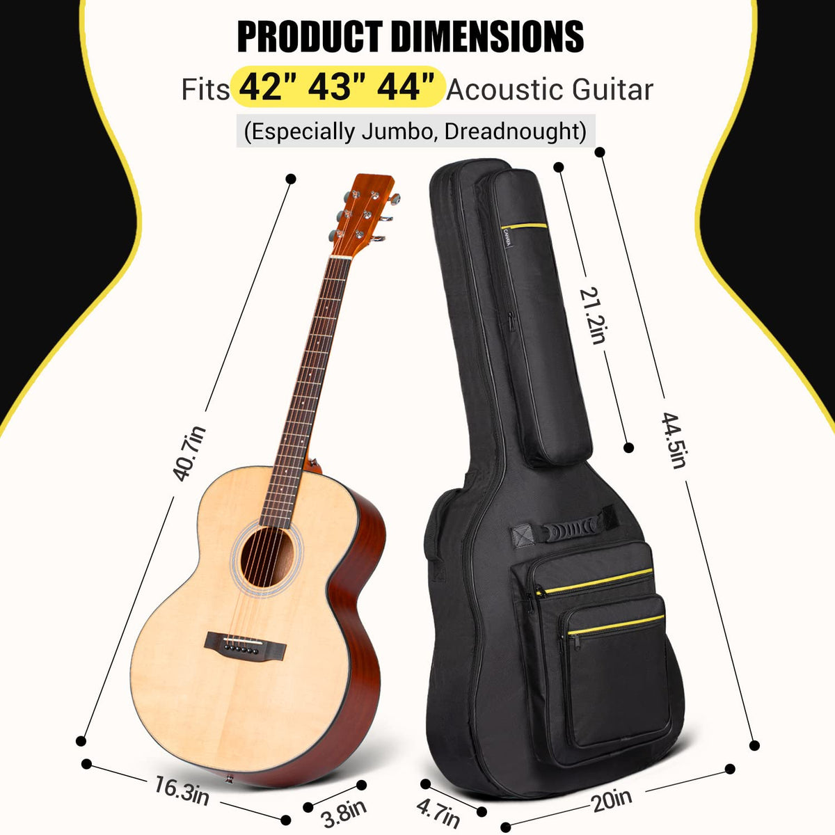 44 Inch Guitar Bag Multi-pockets 0.47in Thick Padding Water Resistent Gig Bag Y85321