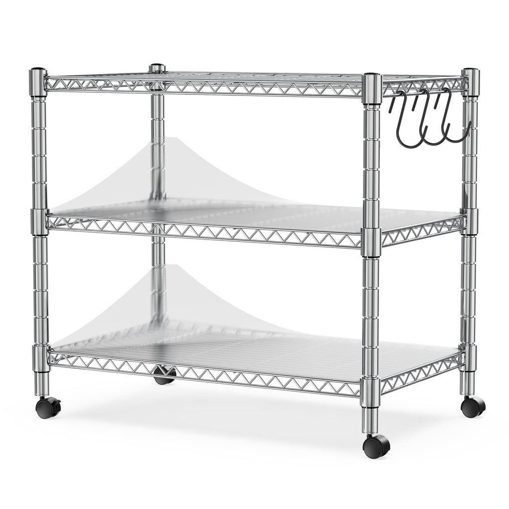 Heavy Duty 3-Shelf Chrome Steel Shelving Unit with Wheels P543