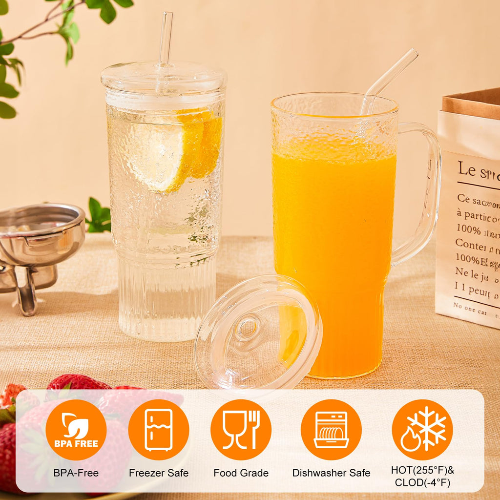 24oz Clear Glass Tumbler with Handle, 2 Pack X7796