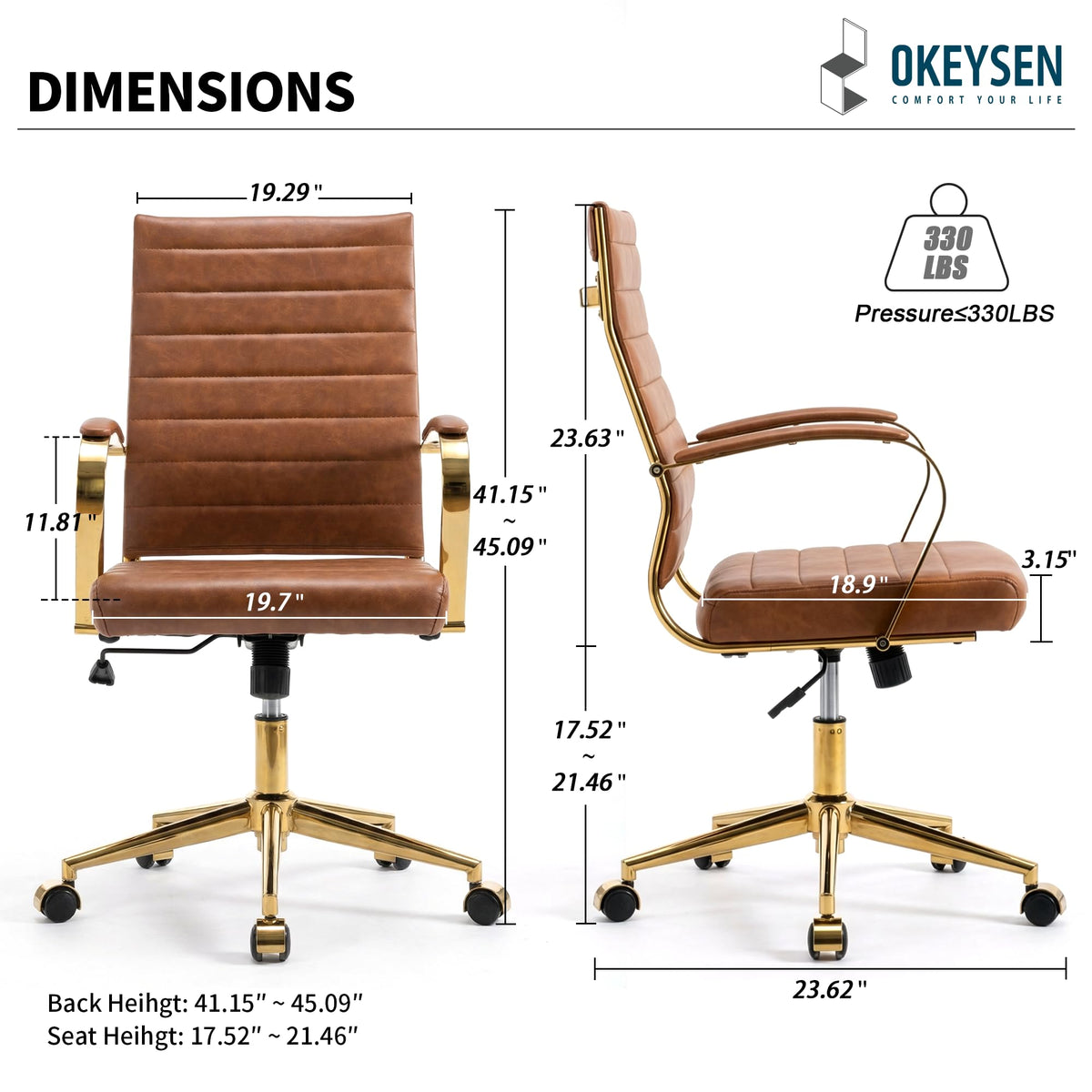 Gold Ergonomic Leather Office Chair H215765