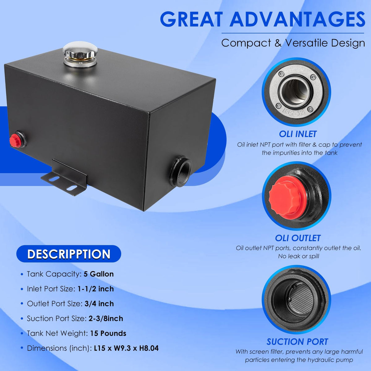5 Gallon 14 Gauge Steel Hydraulic Fluid Reservoir Tank O1341