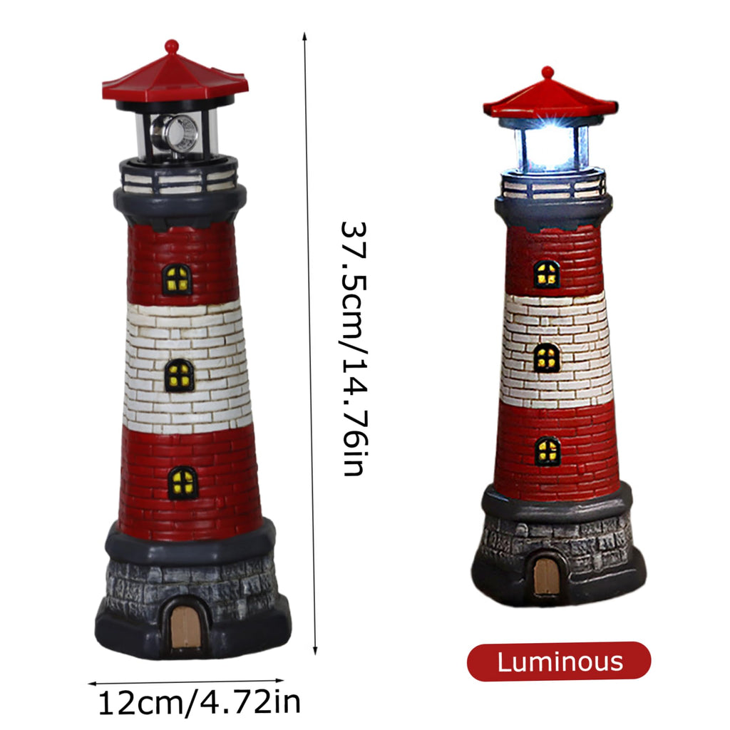 Solar Lighthouse with Rotating LED Lights Waterproof Lighthouse Statue I5739