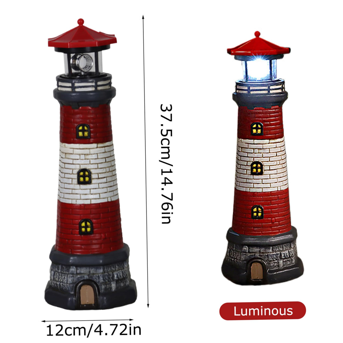 Solar Lighthouse with Rotating LED Lights Waterproof Lighthouse Statue I5739