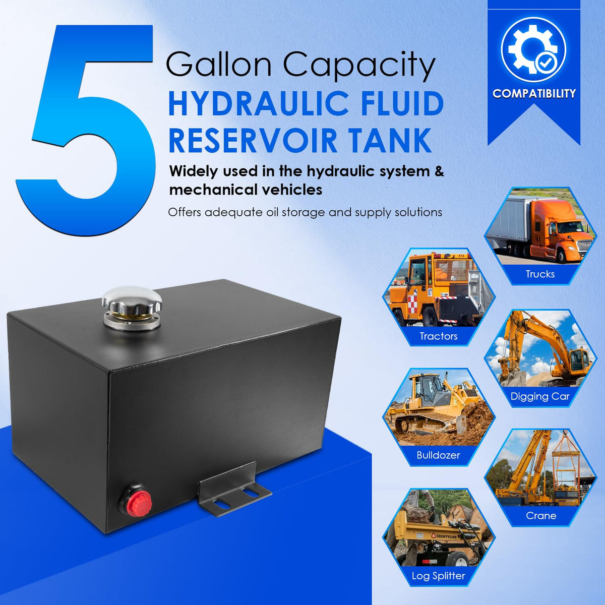 5 Gallon 14 Gauge Steel Hydraulic Fluid Reservoir Tank O1341