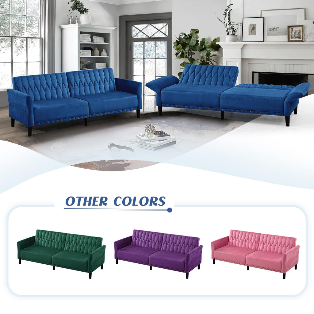 Blue Velvet Sofa Bed Z30546