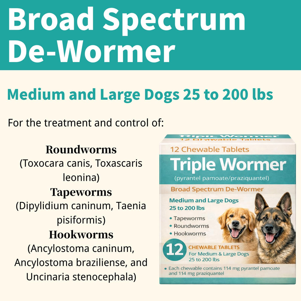 Pyrantel Pamoate and Praziquantel De-wormer Tablet for Medium & Large Dogs J914