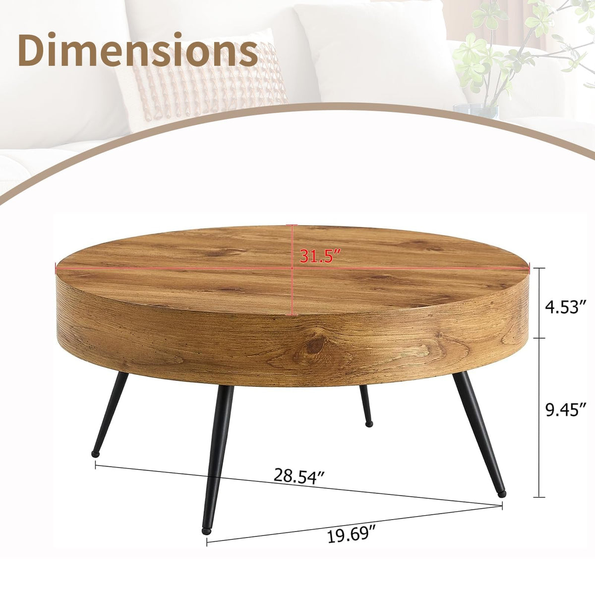 Round Wood Coffee Table with Metal Legs T551528