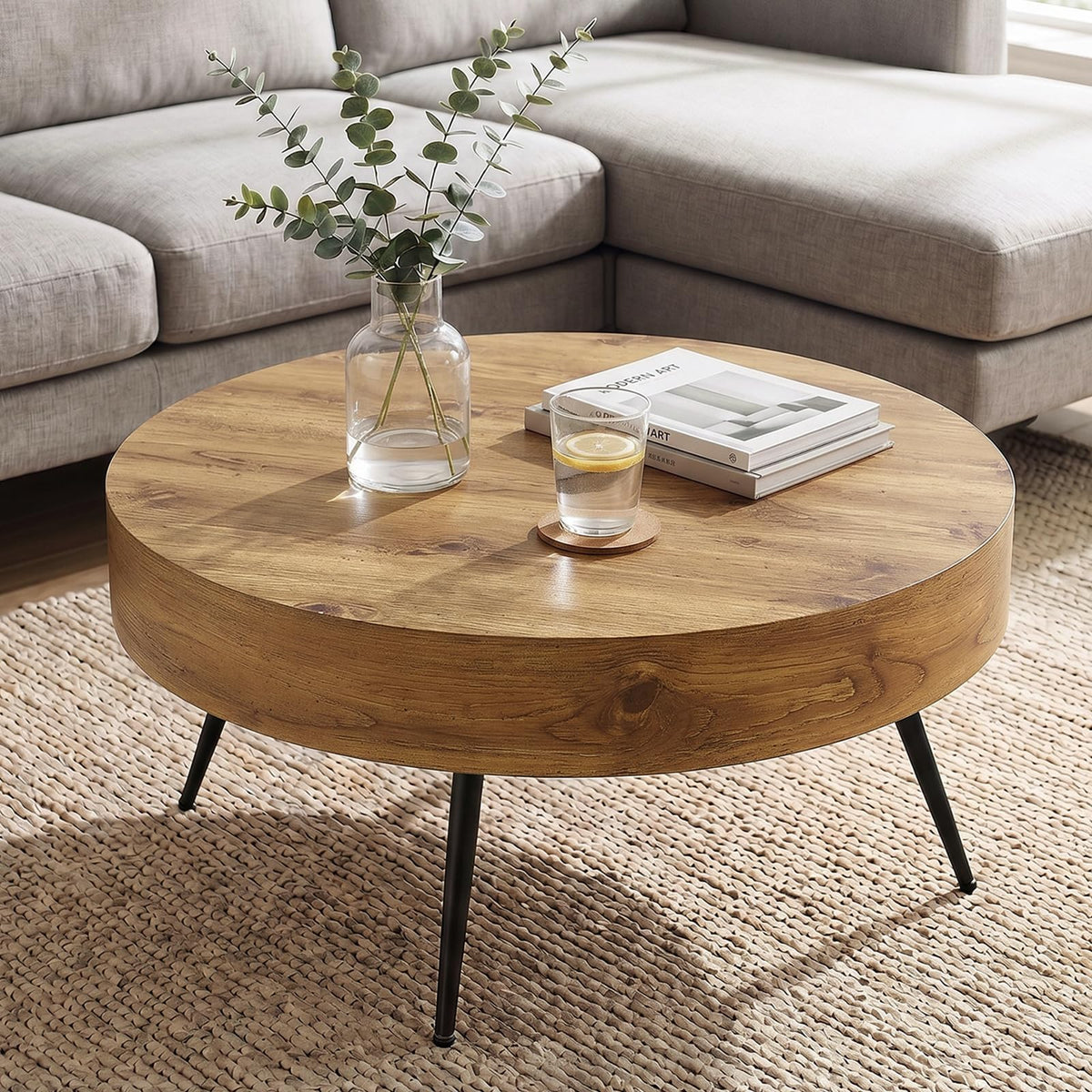 Round Wood Coffee Table with Metal Legs T551528