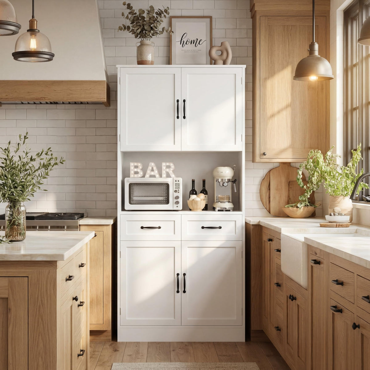 White Tall Wood Kitchen Pantry Storage Cabinet A418889