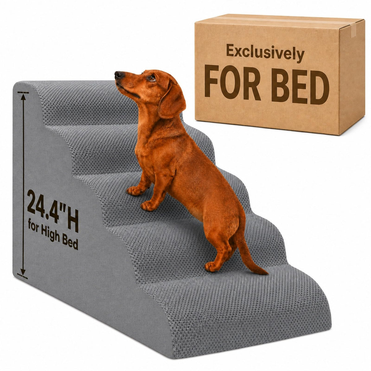 Dog Ramp, Pet Ramp, Dog Stairs, Non-Slip Ladder, 5-Step, Gray I390977