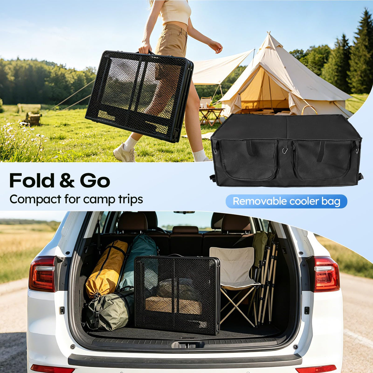 Folding Camping Table with Storage and Cooler Bag I627476