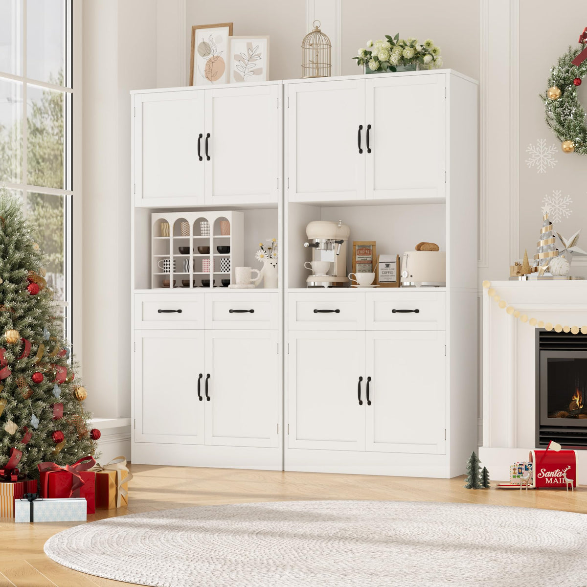 White Tall Wood Kitchen Pantry Storage Cabinet A418889