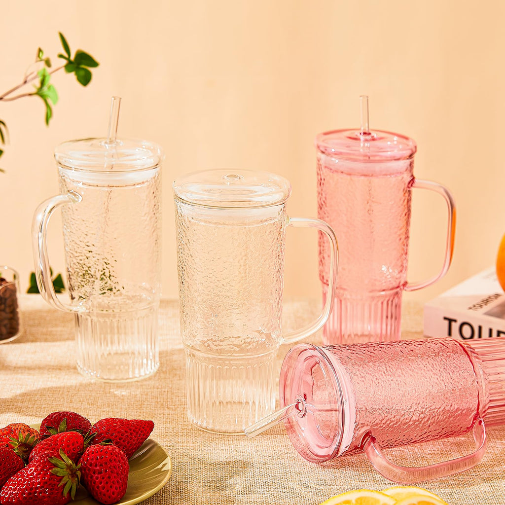 24oz Clear Glass Tumbler with Handle, 2 Pack X7796
