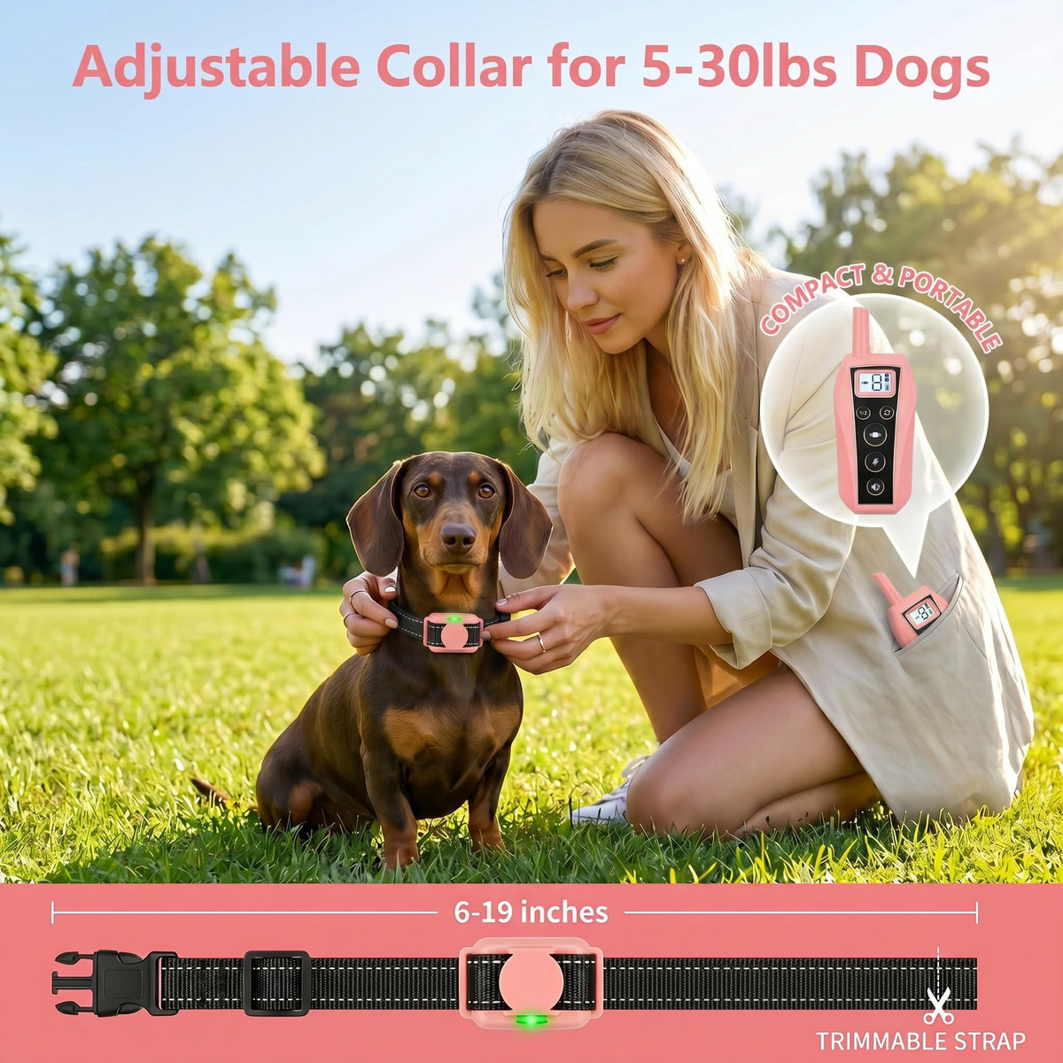 Pink 2000FT Waterproof Dog Training Collar M400