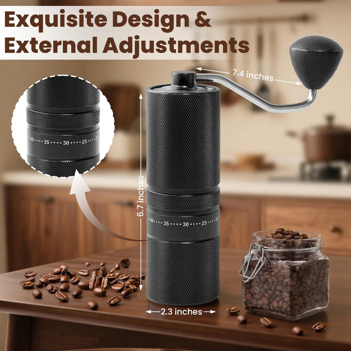 Manual Coffee Grinder with 60 Adjustable Settings, 28g Capacity, Stainless Steel Conical Burr Q8684